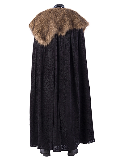 Game Of Thrones Season 8 Halloween Cosplay Jon Snow Brown Fur Collar Black Cloak Suit Costume Set