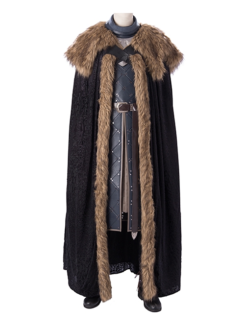 Game Of Thrones Season 8 Halloween Cosplay Jon Snow Brown Fur Collar Black Cloak Suit Accessories Black Long Boots