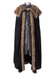 Game Of Thrones Season 8 Halloween Cosplay Jon Snow Brown Fur Collar Black Cloak Suit Costume Black Trousers