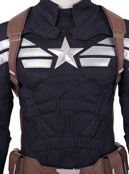 Avengers Endgame Halloween Cosplay Captain America Steve Rogers Pure Color Battle Suit Costume Shoulder Collar And Top