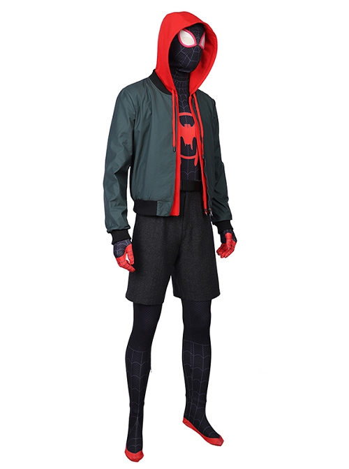 Spider-Man Into The Spider-Verse Halloween Cosplay Spider-Man Miles Morales Costume Male Version Hoodie Full Set Without Bodysuit