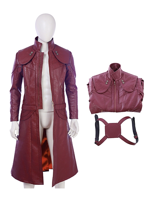 Devil May Cry 5 Halloween Cosplay Dante Long Sleeve Windbreaker Version Costume Red Windbreaker And Back Straps