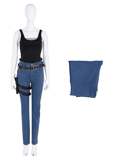 Biohazard Re 2 Halloween Cosplay Claire Redfield Costume Blue Trousers