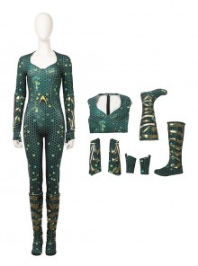 Aquaman Halloween Cosplay Mera Green Scale Print Battle Suit Costume Full Set