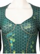 Aquaman Halloween Cosplay Mera Green Scale Print Battle Suit Costume Green Bodysuit