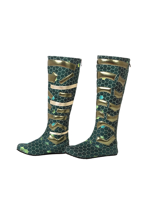 Aquaman Halloween Cosplay Mera Green Scale Print Battle Suit Accessories Green Boots