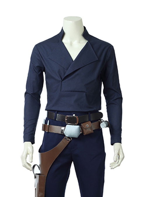 Star Wars Halloween Cosplay Han Solo Brown Jacket Suit Costume Blue Bottoming Top