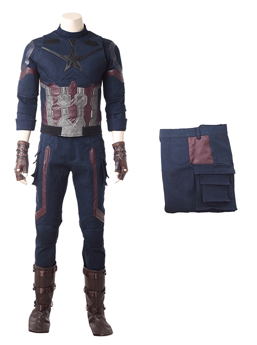 Avengers Infinity War Halloween Cosplay Captain America Steve Rogers Battle Suit Costume Blue Trousers