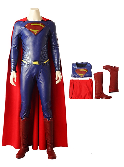 Justice League Halloween Cosplay Superman Clark Kent Blue Battle Suit Costume Bodysuit Full Set