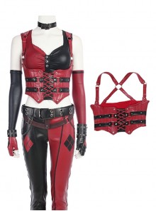 Game Batman Arkham City Halloween Cosplay Harley Quinn Costume Red Corset