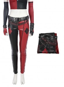 Game Batman Arkham City Halloween Cosplay Harley Quinn Costume Red-Black Trousers