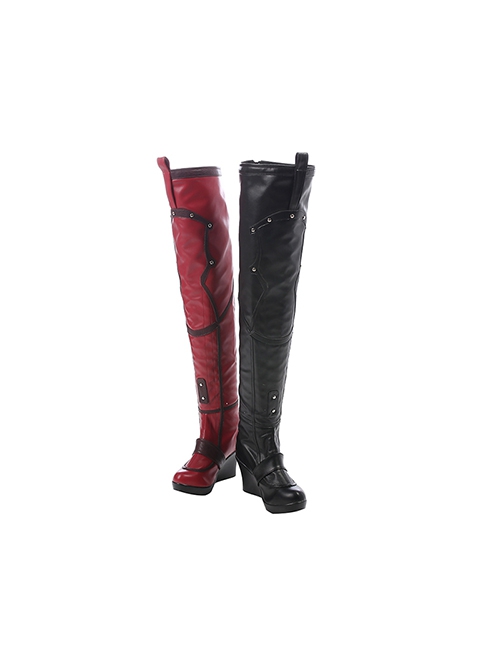 Game Batman Arkham City Halloween Cosplay Harley Quinn Accessories Red-Black Boots