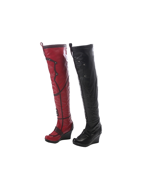 Game Batman Arkham City Halloween Cosplay Harley Quinn Accessories Red-Black Boots