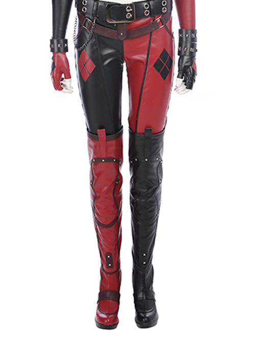 Game Batman Arkham City Halloween Cosplay Harley Quinn Accessories Red-Black Boots