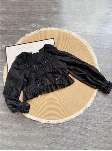 Rose Garden Series Summer Black Long Sleeves Lace Sweet Doll Collar Classic Lolita Versatile Cardigan Coat