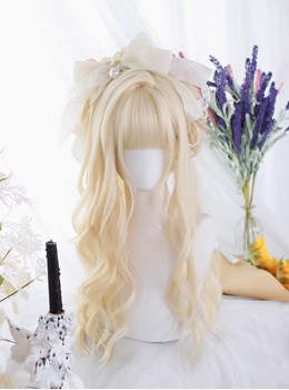 Sweet Sugar Series Saily Soft Girl Elf Straight Bangs Long Curly Light Blonde Hair Sweet Lolita Wig