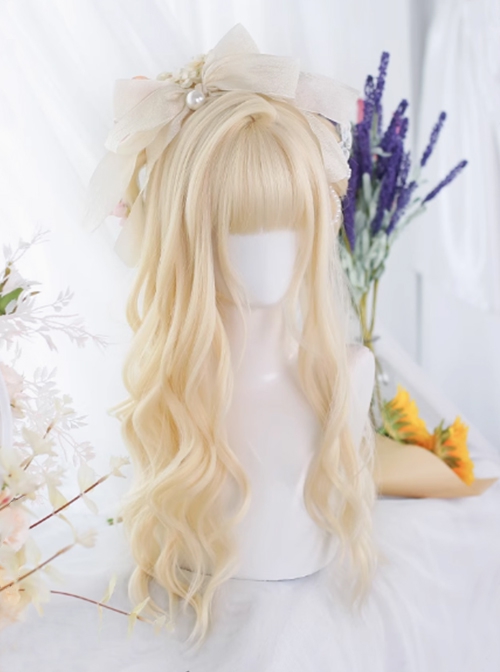 Sweet Sugar Series Saily Soft Girl Elf Straight Bangs Long Curly Light Blonde Hair Sweet Lolita Wig