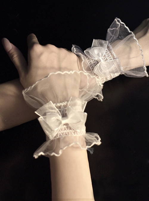 Exquisite Translucent Lace 3D Organza Bowknot Classic Lolita Wrist Strap Wristbands