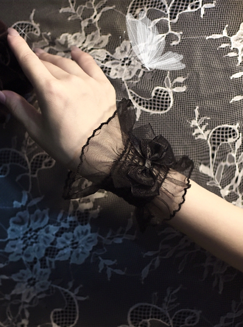 Exquisite Translucent Lace 3D Organza Bowknot Classic Lolita Wrist Strap Wristbands