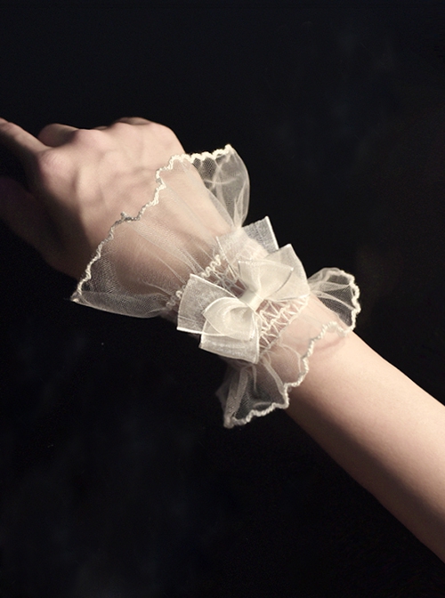 Exquisite Translucent Lace 3D Organza Bowknot Classic Lolita Wrist Strap Wristbands