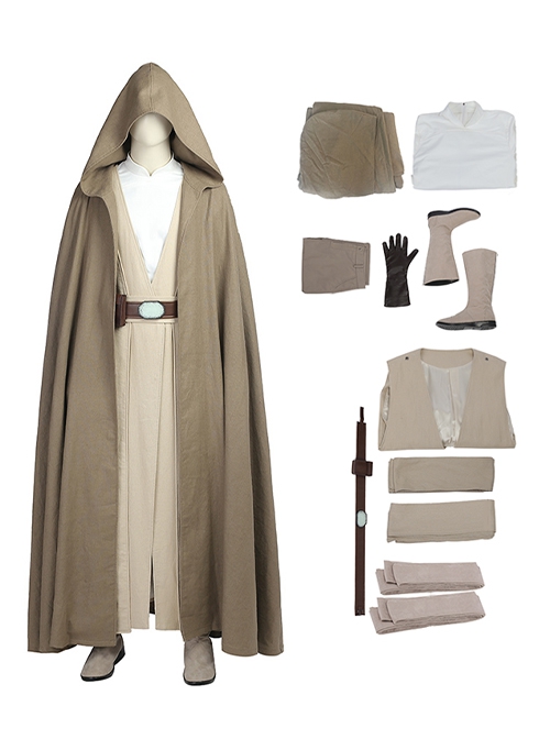 Star Wars The Last Jedi Halloween Cosplay Luke Skywalker Costume Khaki Cloak Full Set