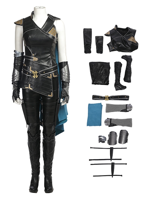 Thor Ragnarok Halloween Cosplay Valkyrie Black Battle Suit Costume Full Set