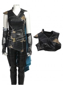 Thor Ragnarok Halloween Cosplay Valkyrie Black Battle Suit Costume Black Top