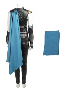 Thor Ragnarok Halloween Cosplay Valkyrie Black Battle Suit Costume Blue Cloak