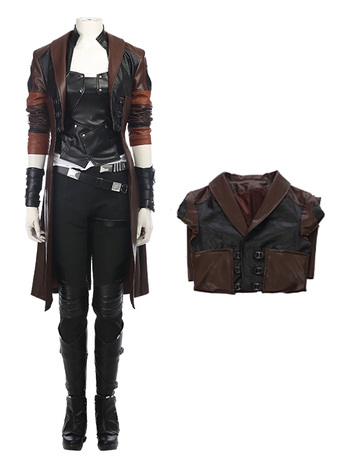 Guardians Of The Galaxy Vol 2 Halloween Cosplay Gamora Battle Suit Costume Brown Jacket