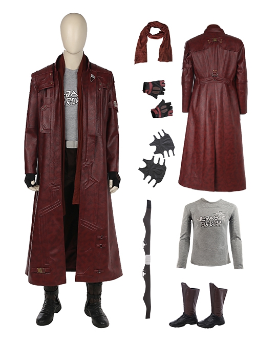 Guardians Of The Galaxy Vol 2 Halloween Cosplay Star-Lord Peter Jason Quill Costume Red Long Windbreaker Full Set