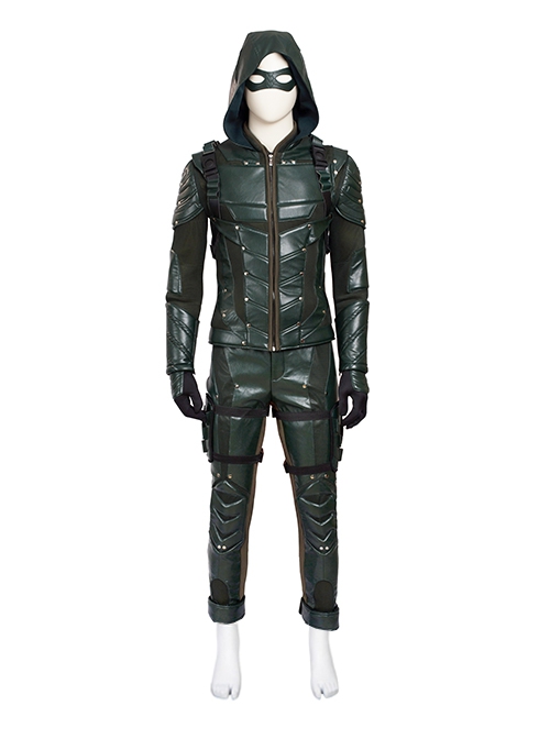 Arrow Season 5 Halloween Cosplay Oliver Queen Costume Green Leather Clothing Full Set Without Boots