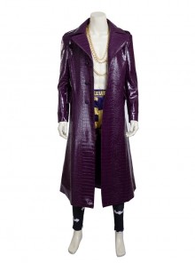 Suicide Squad Halloween Cosplay The Joker Costume Purple Leather Coat Full Set