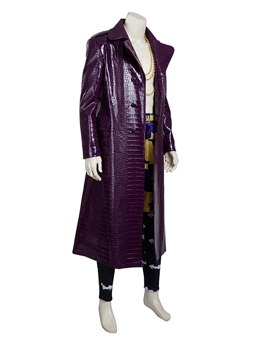 Suicide Squad Halloween Cosplay The Joker Costume Purple Leather Coat Full Set