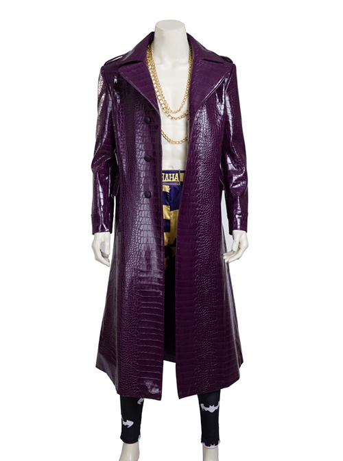 Suicide Squad Halloween Cosplay The Joker Costume Purple Leather Coat