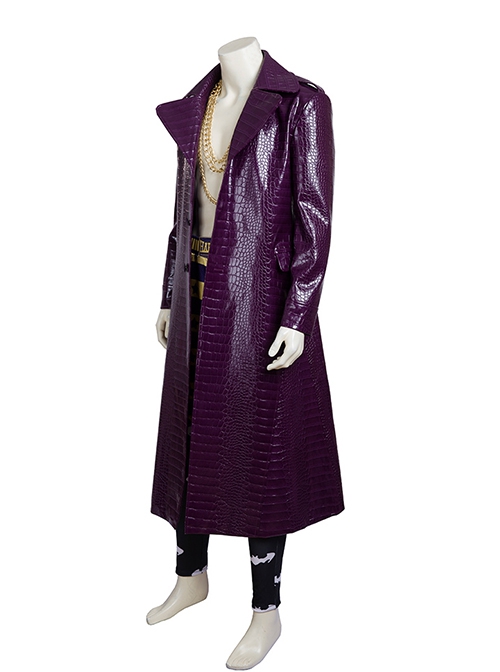 Suicide Squad Halloween Cosplay The Joker Costume Purple Leather Coat