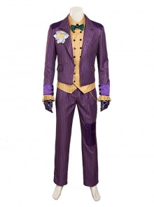 Game Batman Arkham Knight Halloween Cosplay The Joker Costume Purple Vertical Stripe Suit Full Set