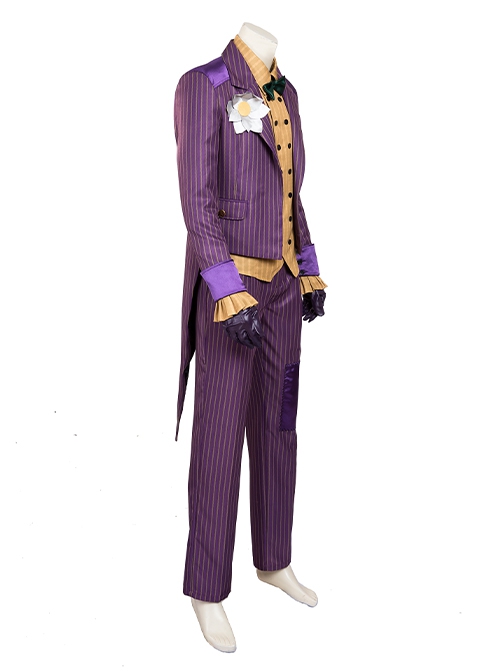 Game Batman Arkham Knight Halloween Cosplay The Joker Costume Purple Vertical Stripe Suit Full Set