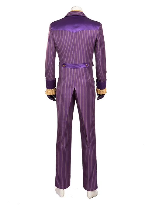 Game Batman Arkham Knight Halloween Cosplay The Joker Costume Purple Vertical Stripe Suit Full Set