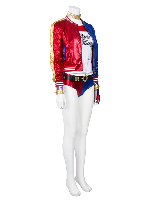 Suicide Squad Halloween Cosplay Harley Quinn Costume Red Blue Baseball Uniform Full Set