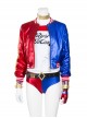 Suicide Squad Halloween Cosplay Harley Quinn Costume Red Blue Baseball Short Jacket