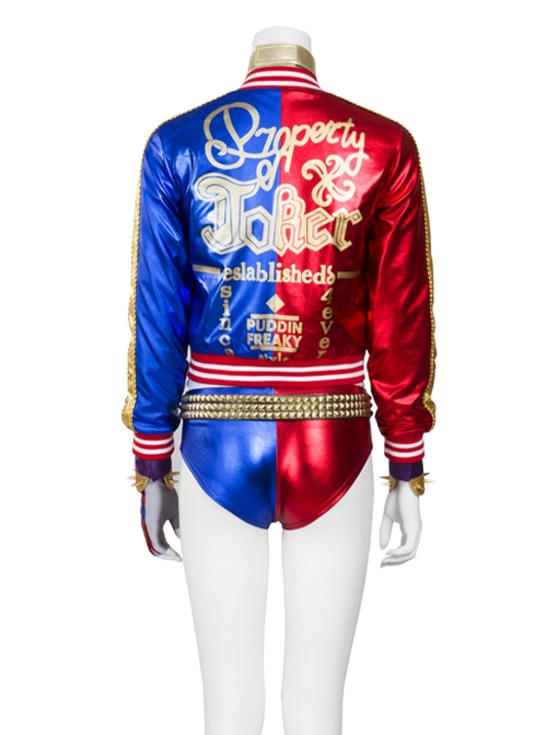 Suicide Squad Halloween Cosplay Harley Quinn Costume Red Blue Baseball Short Jacket