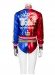 Suicide Squad Halloween Cosplay Harley Quinn Costume Red Blue Baseball Short Jacket