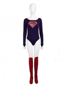 Supergirl Halloween Cosplay Kara Zor-El Costume Navy Blue Bodysuit