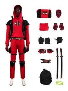 Movie Deadpool & Wolverine Halloween Cosplay Deadpool Teenager Hoodie Costume Set Without Shoes