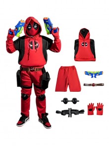 Movie Deadpool & Wolverine Halloween Cosplay Deadpool Children Hoodie Costume Set Without Helmet And Shoes