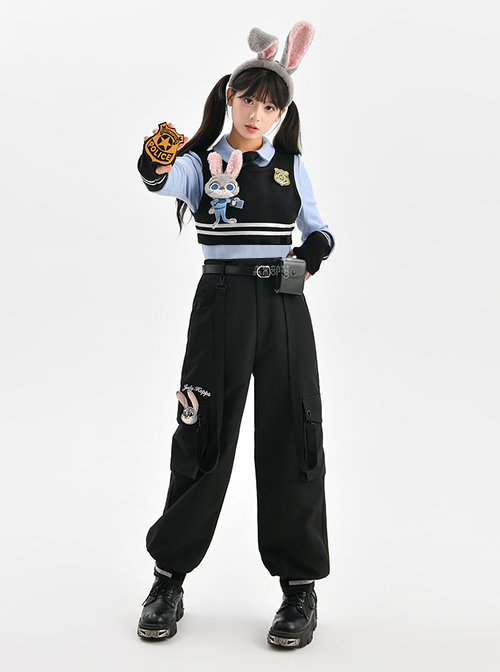 Zootopia Rabbit Officer Uniform Judy Blue Fall Winter Leisure Kawaii Fashion Shirt Vest Pants Set