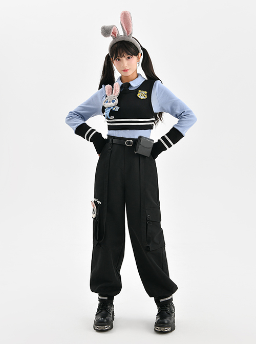 Zootopia Rabbit Officer Uniform Judy Blue Fall Winter Leisure Kawaii Fashion Shirt Vest Pants Set