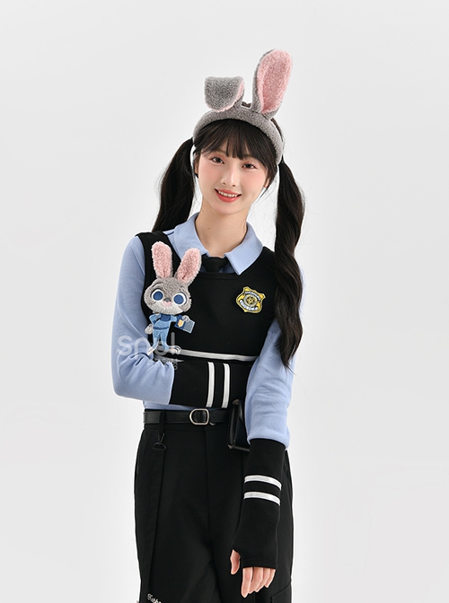 Zootopia Rabbit Officer Uniform Judy Blue Fall Winter Leisure Kawaii Fashion Shirt Vest Pants Set