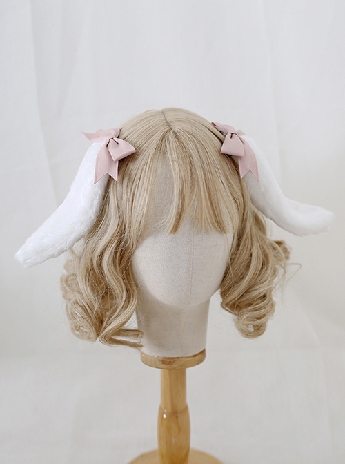 Cute Girl Versatile Daily Bowknot Fluffy Lop Rabbit Sweet Lolita Side Clip Headdress