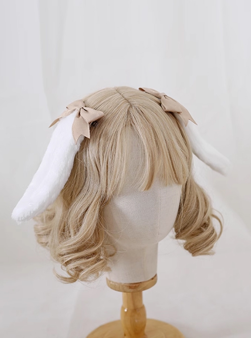 Cute Girl Versatile Daily Bowknot Fluffy Lop Rabbit Sweet Lolita Side Clip Headdress